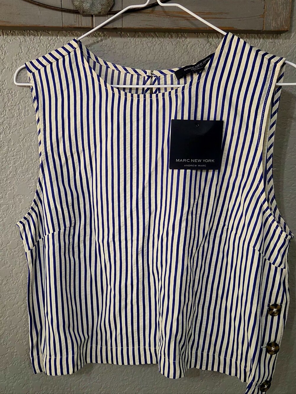 Mark New York Women Blue White Striped Blouse NWT Size M